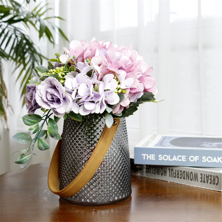 Nordic Simple Portable crystal luxury decoration Glass Vase Leather Glass Storage Jar Creative Home Flower Handbag Vase