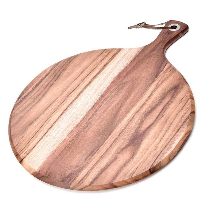 Best Selling Round Shape Acacia Pizza Wood Cutting Board with Handle  for Kitchen