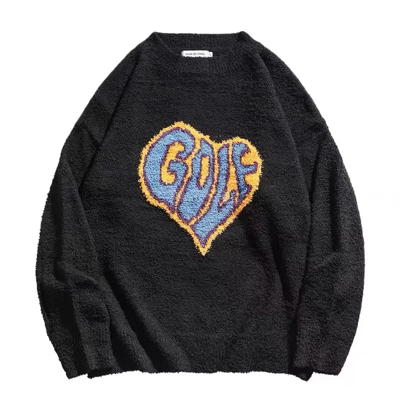 OEM custom fashion jacquard sweater knit wear man crew-neck love  knit sweater custom mens sweater