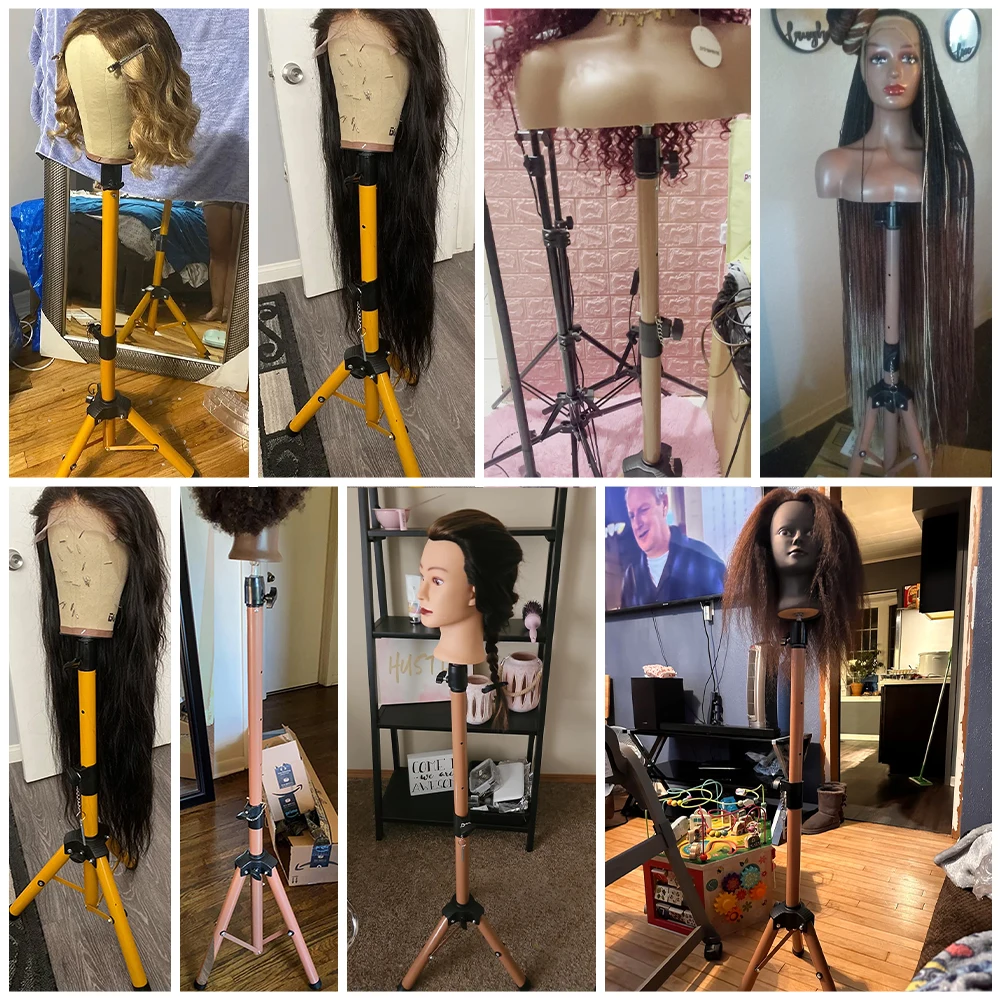 AliLeader New Arrival Multi-Color Metal Adjustable Mannequin Head Wig Stand Tripod with Tray Accessories