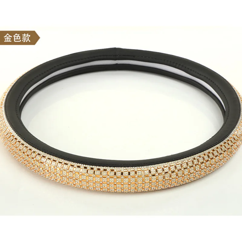 luxury glitter shining universal fit 15 inch leather diamond steering wheel cover diamond with rhinestones for car