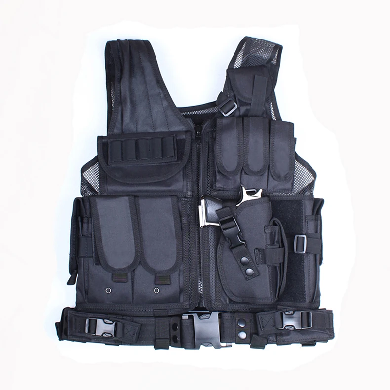 
NcDe Breathable Tactical Vest with Waist Belt CS Military Cross Draw Combat gun Fully Adjustable Black 