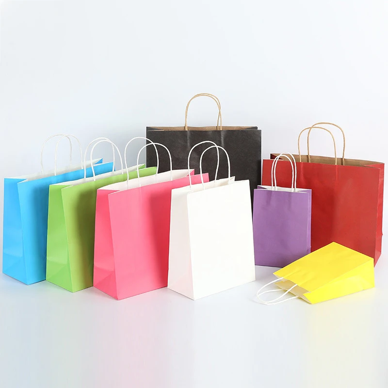 Wholesale Custom Logo Recycle Handle Pink Yellow Red Brown 5kg Grocery Flower Craft Paper Bag