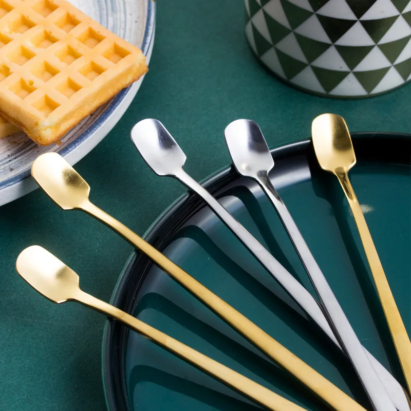 Creative Korean Style Stainless Steel  Stirring  Gold Coffee  Ice-Cream Long Spoon