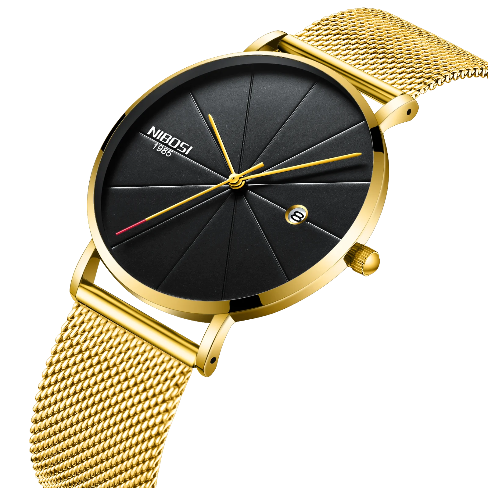 Nibosi 2321 сетчатый ремешок для деловых мужчин 3Atm кварцевые часы из нержавеющей стали