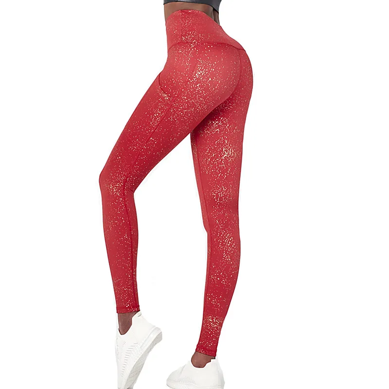 Oem Wholesale Sports Wears Custom Fitness Apparel Push Up High Waist Workout Red Yoga Pant With Pockets Leggings For Women