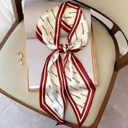 Live broadcast hot style 2021 autumn new silk bevel silk scarf female printing streamer positioning small scarf head rope tied