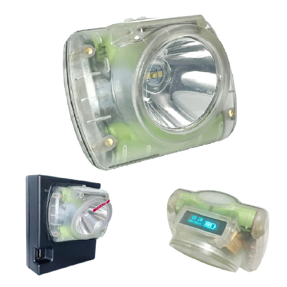 18000 lux led mining cap lamp oled screen ip68 rechargeable transparent color miners cordless cap lamp for underground mining