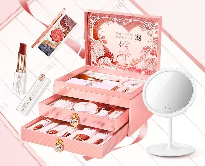 Brand new Skin care and makeup set 21 sets of LED beauty mirror cosmetics complete holiday beauty gift box
