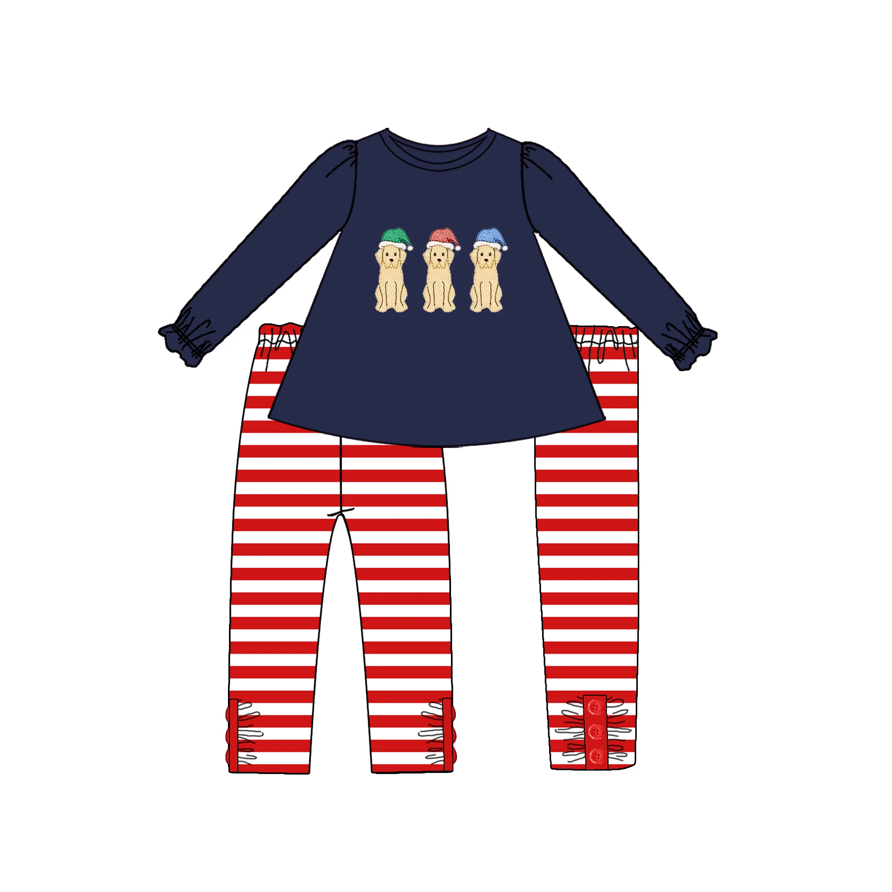 Adorable Children Christmas Clothes Wholesale Baby Clothes dogs Applique Brothers And Sisters Matching Sets