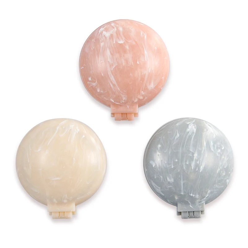 Detangling mini makeup Travel Hair brush folding pocket pop-up marble hair brush with mirror Insoluble masterbatch marbling