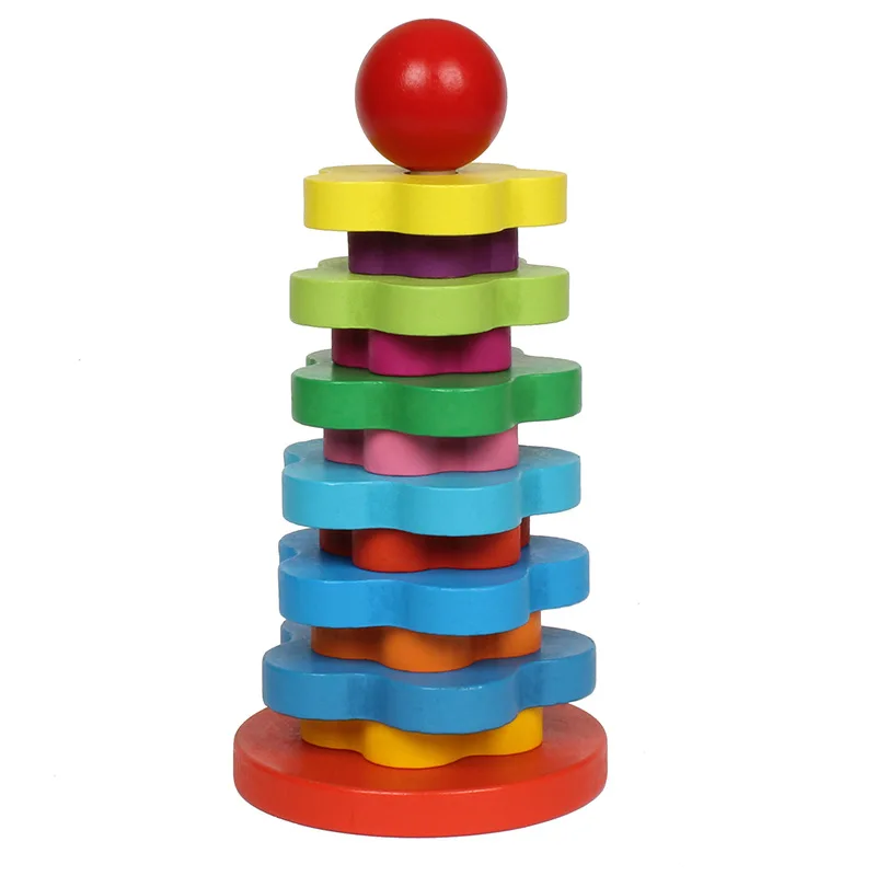 Geometric Stacker - Wooden Educational Toy - Shape Sorter And Stacking Toy, Stacking Tower Toy For Babies, Toddlers And Kids