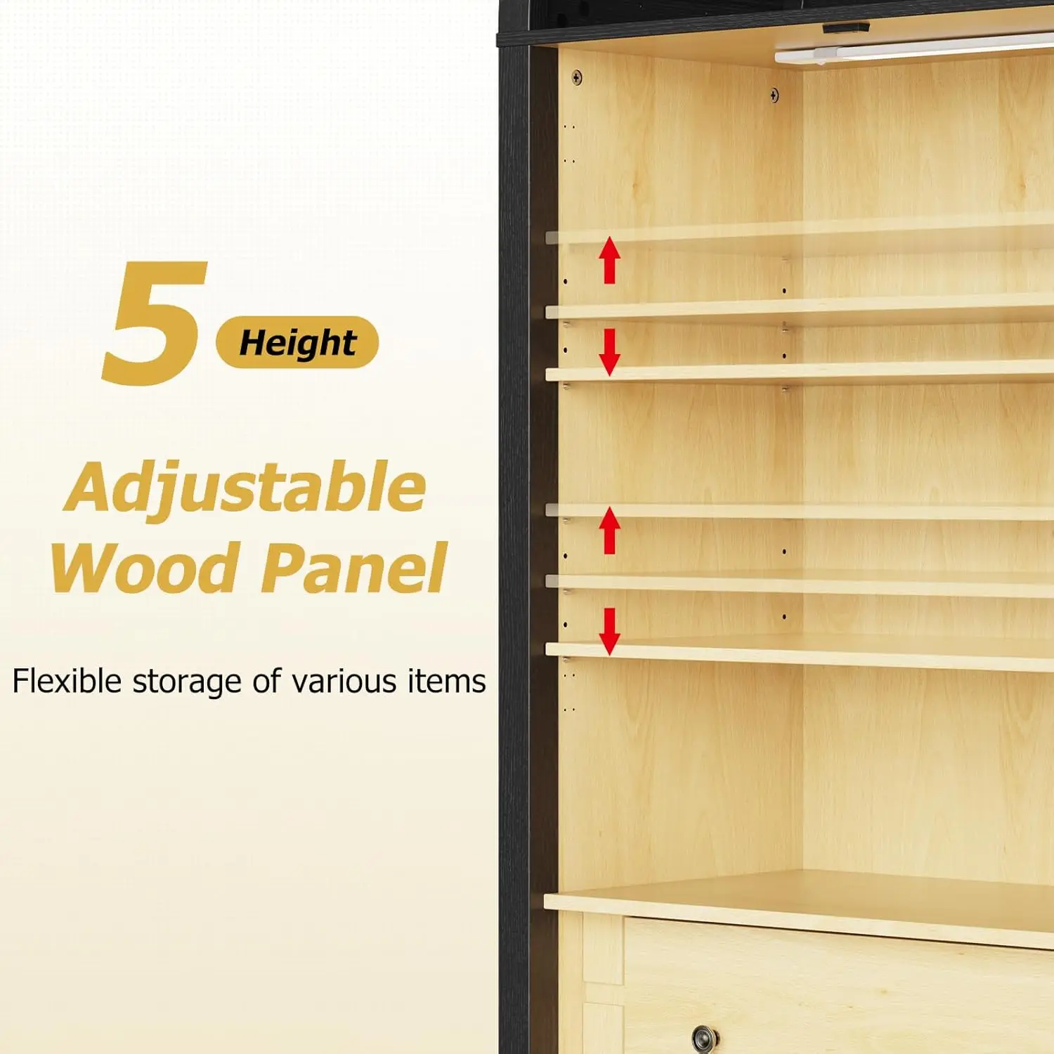 Arched Sideboard Display Bookshelf Storage Cabinet with LED Light Glass Doors Height Adjustable Shelf and 2 Drawers