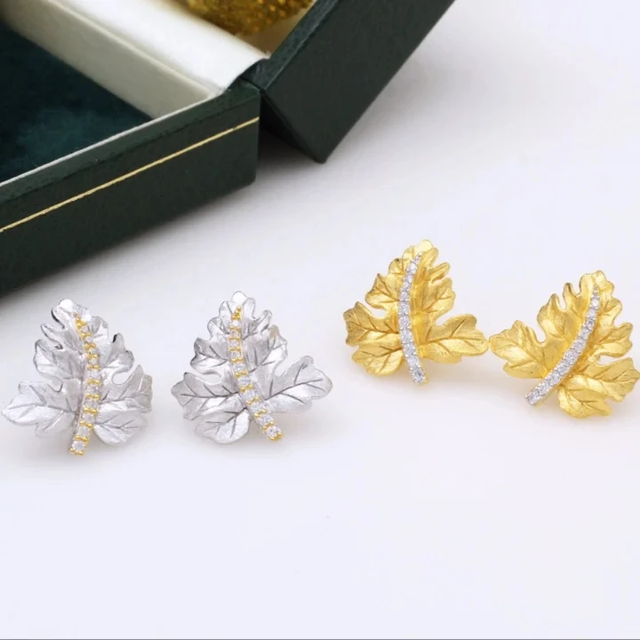 Серьги из золотого и серебряного кленового листа 925 с серебряным покрытием натурального золота 18 карат ручная работа ткачество Рисование для женщин