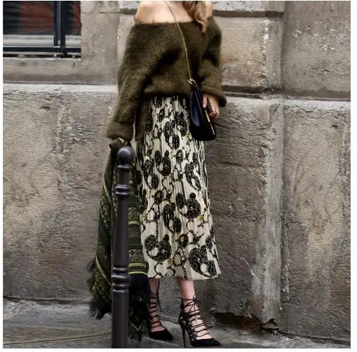 Factory OEM ODM Girl Skirt Women Summer Pleated  High Waist Chiffon Print Women Skirt