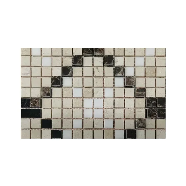 Natural stone 15 x 15 mm marble mosaic mixed with patterned slate mother of pearl shell mosaic