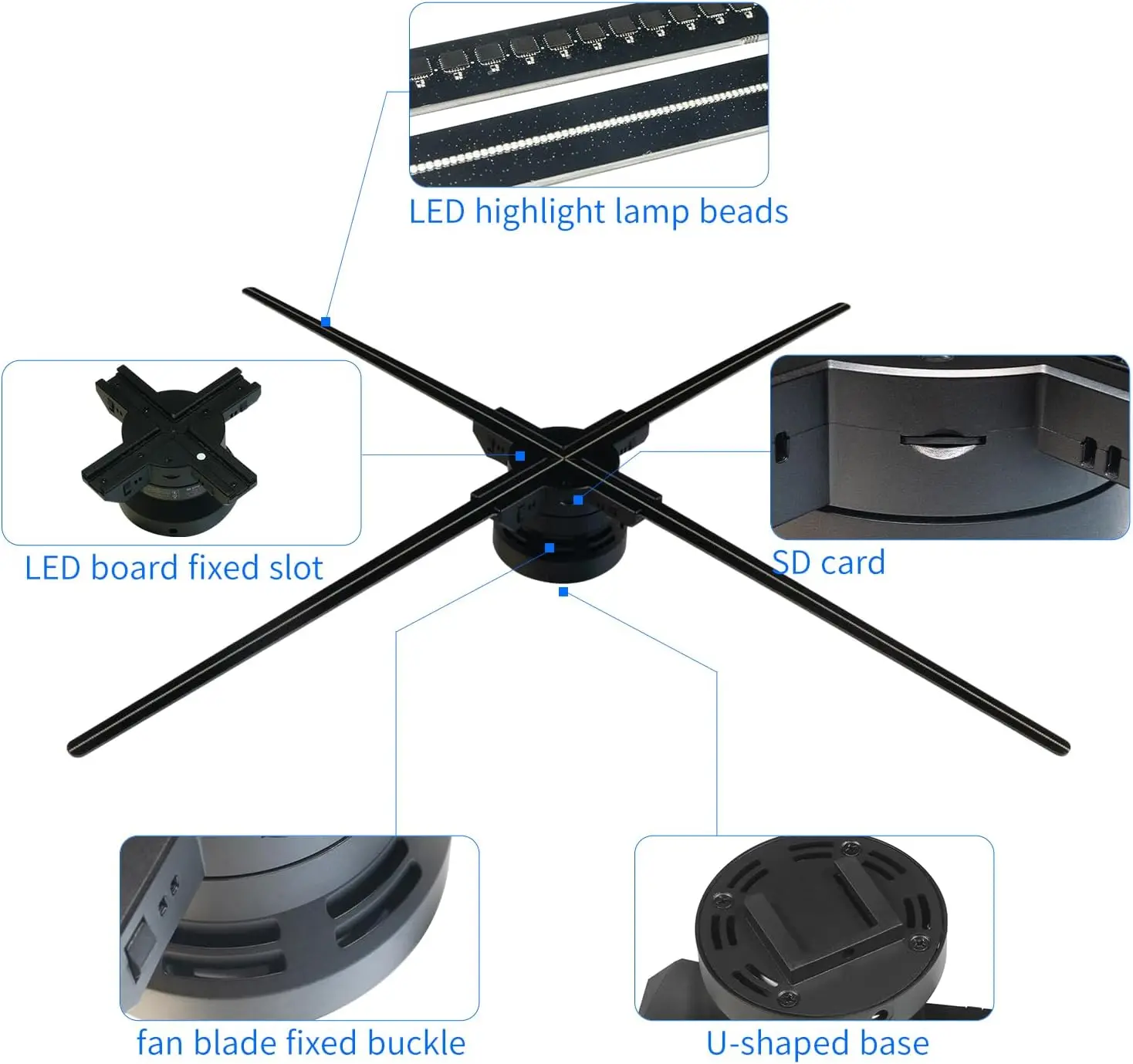 52cm 3D Hologram LED Fan 1600*624Px for Shopping Mall 3D Holographic Projector Advertising Display with Remote and Bluetooth