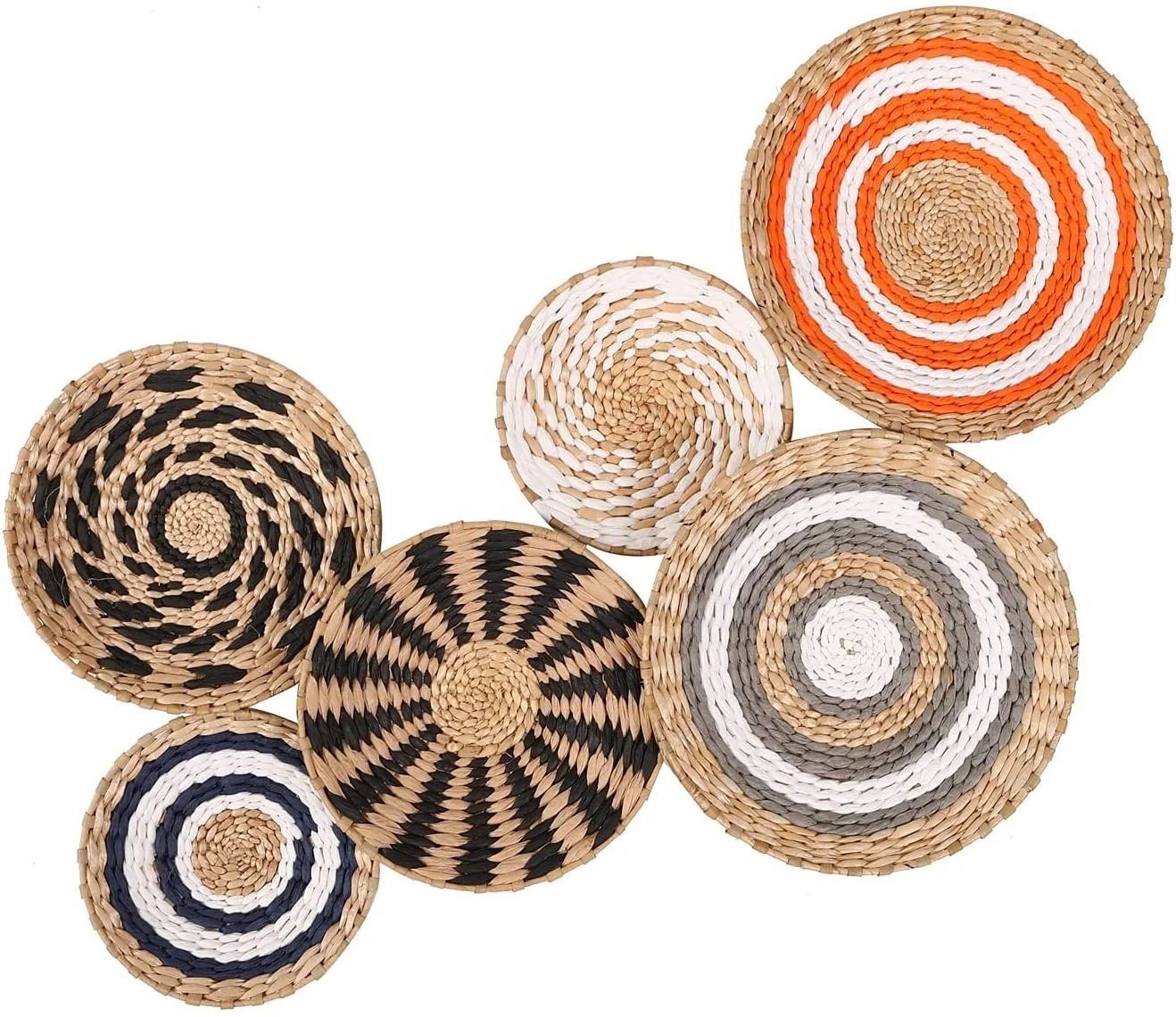 Woven Seagrass Colorful Wall Basket With Pattern Boho Home Decor Wall Hanging Baskets Wicker  Basket For Living Room Decorative