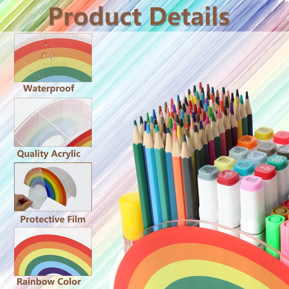 Wholesale Rainbow Acrylic Desk Organizers Clear 5 Compartment Multifunctional Home Office Storage