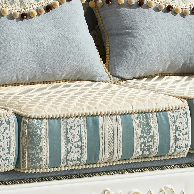 cheap price European style living room furniture solid wood fabric sofa set