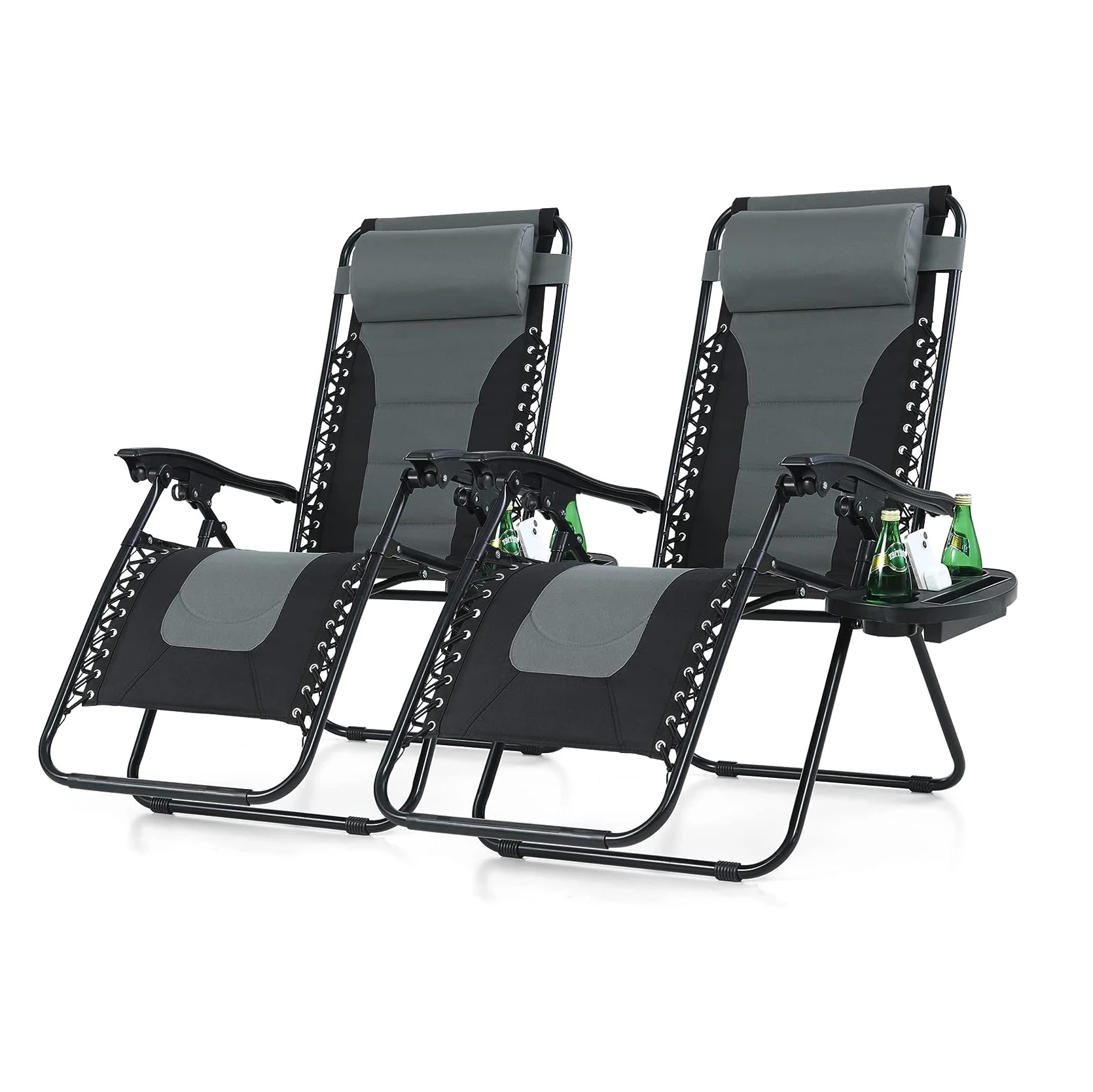 Adjustable Lounge Chair Zero Gravity Beach Lounge chair with Headrest & Cup Holder for Garden Outdoor Camping Pool Lawn