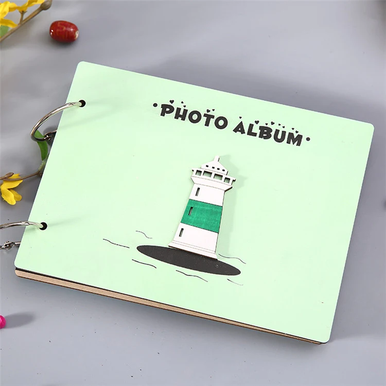 21.8*16cm 30 Sheets 350gsm Black Paperboard Wood Scrapbook Wooden Cover Photo Albums Book Online Photo to Album Maker