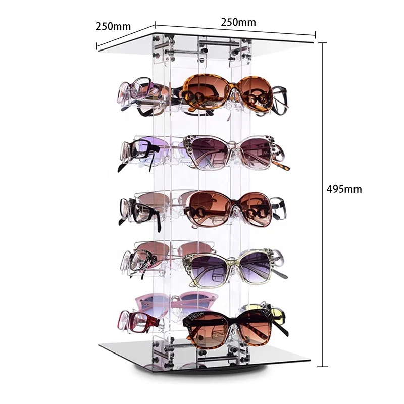 In Eyewear Shop Acrylic Rotating Transparent Standing 20 Frames Display Retail for Optical Glasses