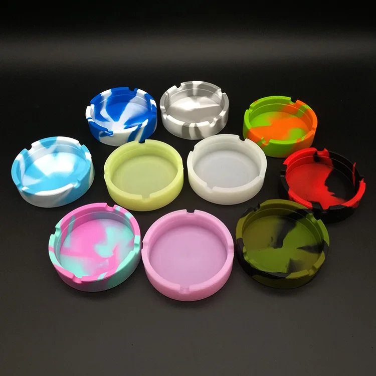 Круглая светящаяся мини-пепельница, портативный держатель для сигарет с защитой от ожогов, мягкая силиконовая пепельница