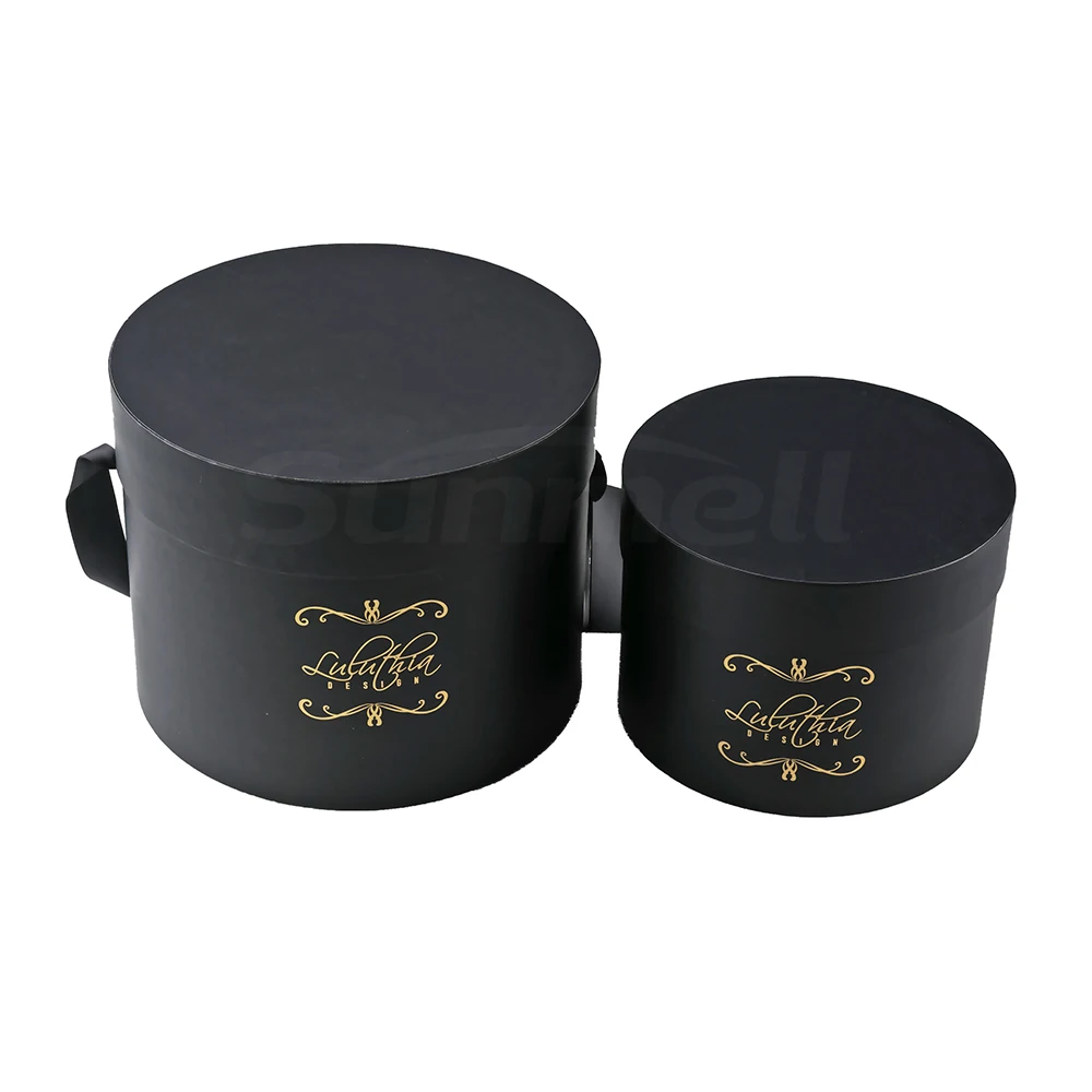 Luxury Gold Foil Roses Flower Packing Box Custom Logo Round Black Cylinder Flower Packaging Boxes For Gifts