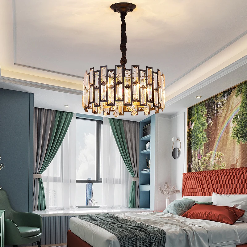 Factory Derect-sale Metal Crystal Chandelier Indoor Single Layer Luxury Style Crystal Lights Hanging Chandelier