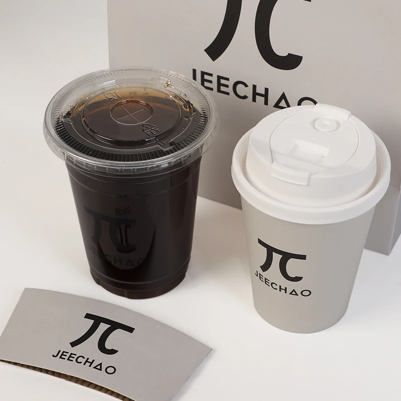 Custom Lamination Paper Cups Tea Coffee Paper Cups Disposable with Lids Takeaway Packing 4oz 8oz 12 Oz 16oz 20oz 22oz Carton