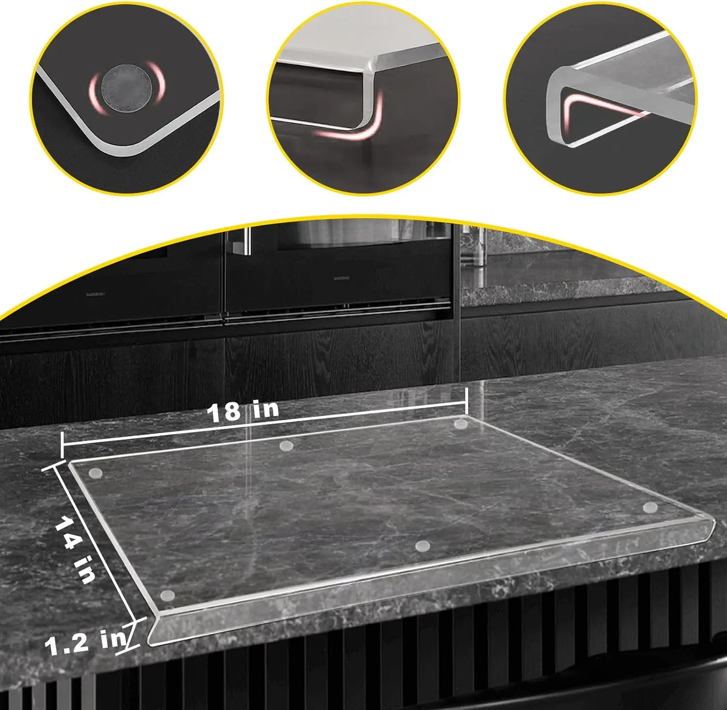 Clear Acrylic Cutting Board Non Slip  Counter Top Cutting Board for Kitchen Restaurant