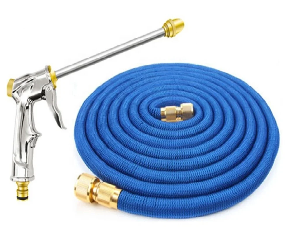 Best Selling irrational pet shower cleaning blue 100ft Flexible Garden Hose with Resistance Metal Spray Gun