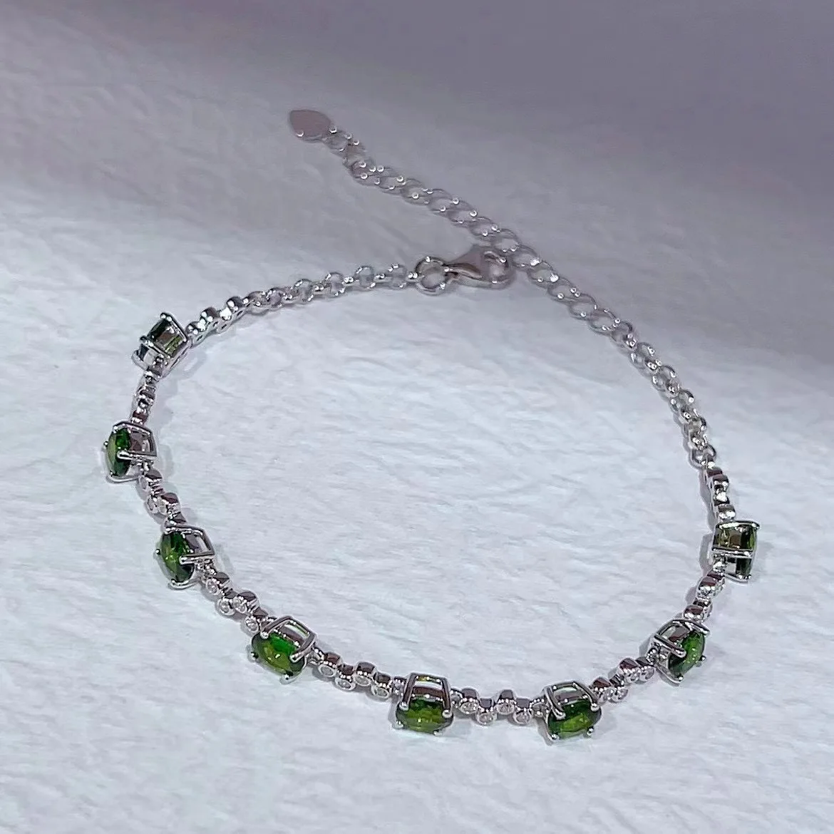 S925 SILVER RHODIUM PLATING SET WITH NATURAL DIOPSIDE  BRACELET