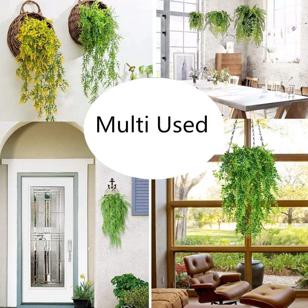 
2Pack Artificial Plants Vines Ferns Persian Rattan Hanging Plant Boston Fern Flowers Vine Outdoor Plastic Plants for Wall Decor 