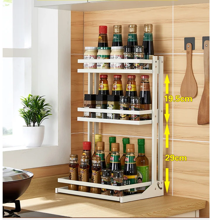 estante de cocina Foldable stainless steel 4-layer kitchen condiment tableware storage rack