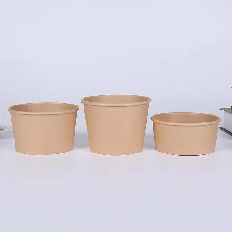 Eco Custom Logo Disposable Kraft Paper 16oz 26oz 32oz Noodle Soup Container With Lid