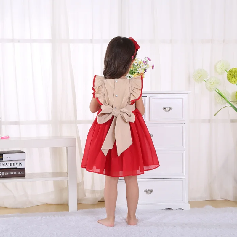 2023 New fashion design lace baby girl wedding dress for 1 to 5 year kids red embroidered lace dress for kids