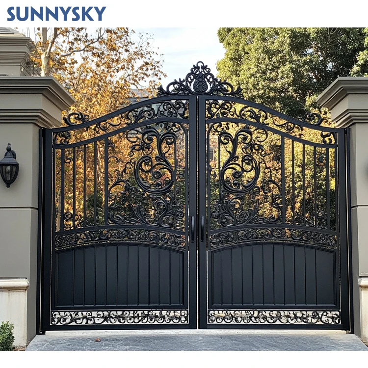 Sunnysky европейский стиль современный дизайн передняя дверь электрические автоматические кованые железные главные ворота для сада