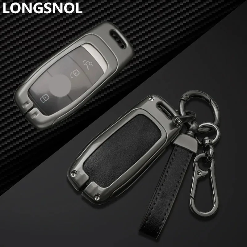 Car Key Case Cover Metal Keys Bag Zinc Alloy Keychain Protection Shell Car-styling Decorative For Mercedes Benz Accessories