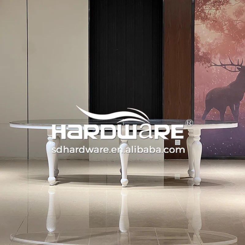 Foshan Hardware Furniture Stainless Steel Glass Event Banquet Oval Wedding Tables for Hotel