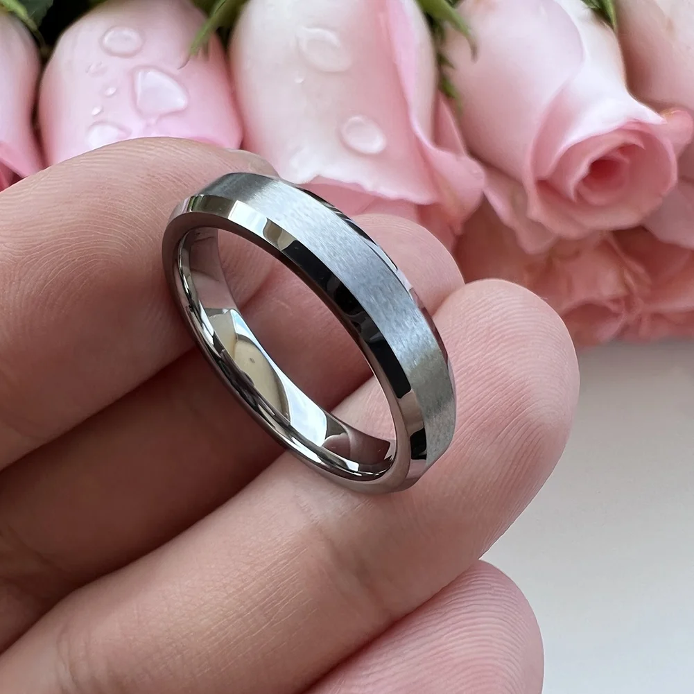 Coolstyle Jewelry 4mm Wholesale Beveled Matte Finish Fashion Engagement Wedding Band Tungsten Carbide Ring for Women Men