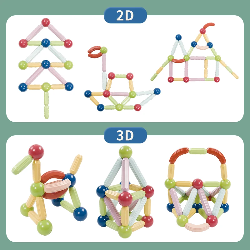 Unisex 3D Magnet Rods and Balls DIY Building Set Kids Magnetic ABS Plastic Toys EN71 Certified for Ages 5-7 Years