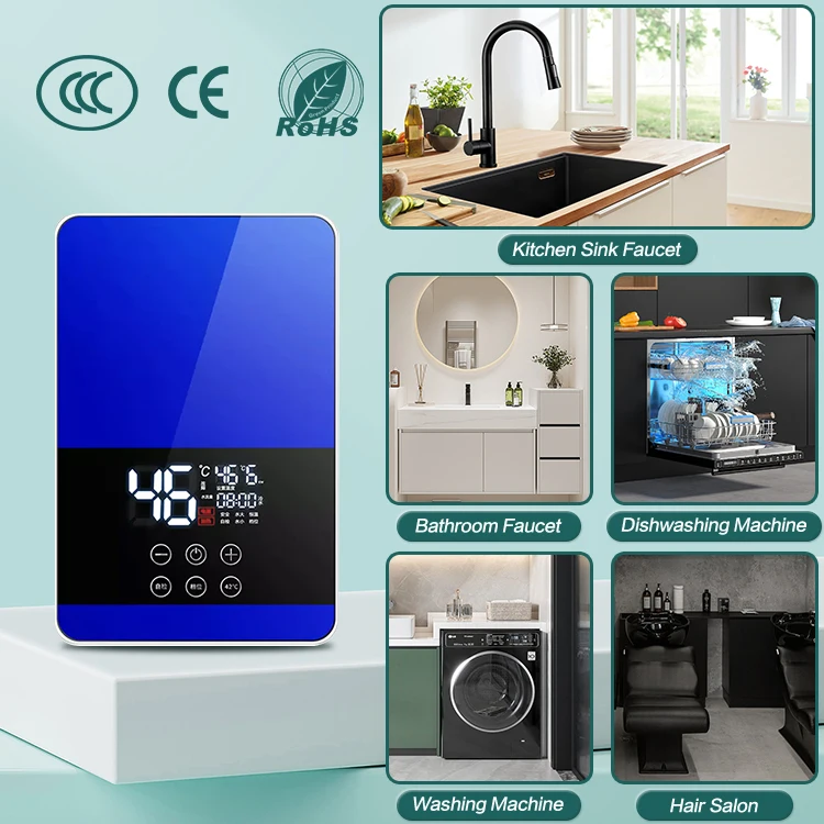 Global Best-selling Thermostat for Shower Stainless Steel Custom Ce Touch Button IPX4 6000W Remote Electric Water Heater