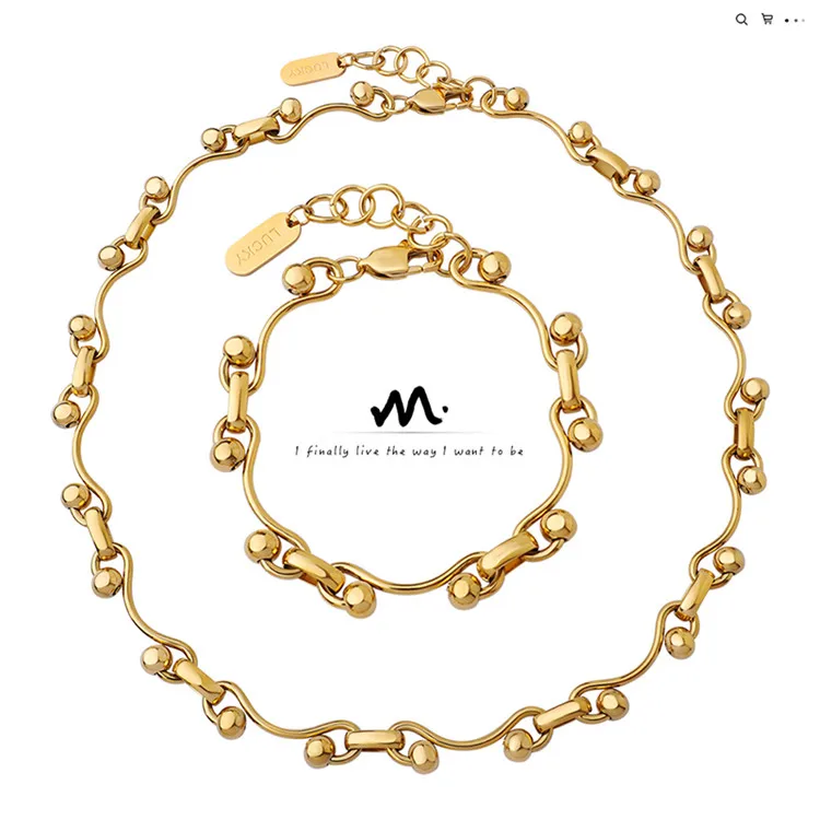 Stainless Steel 18K Gold Plated Jewelry Set Personalized Hook-Ups Chunky Chain Necklace And Bracelet