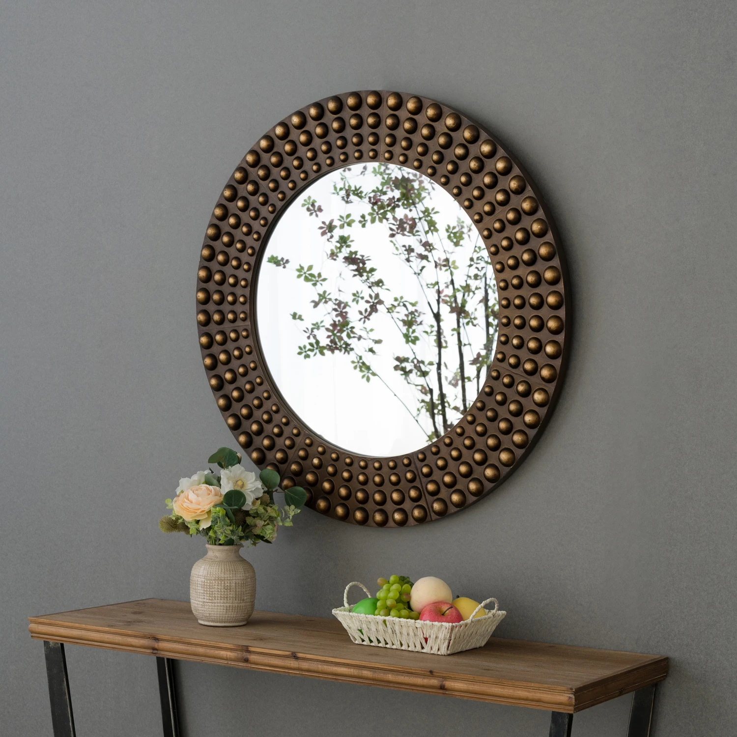 European Style Wall Mounted Antique Mirror Gold Polyresin Mirror Bathroom House Decoration Mirrors Beautiful Home Decor Round