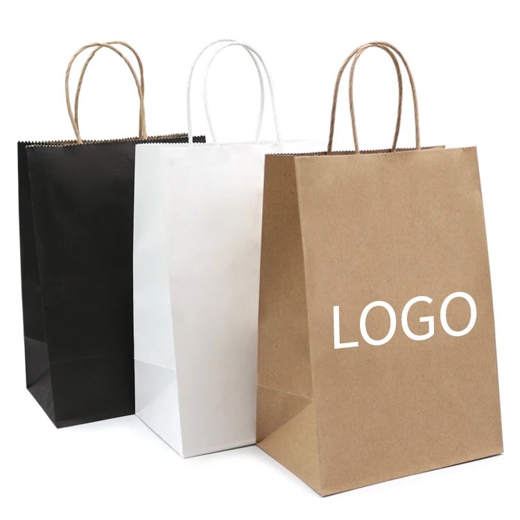 SZCX White And Brown Kraft Paper Twisted Handle Shopping Carrier Bag With Logo Printed