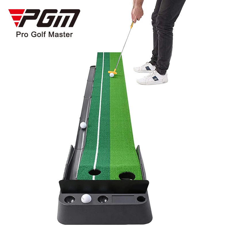 PGM golf putting matt golf practice indoor custom ball auto return 2 holes wooden base golf putting mat