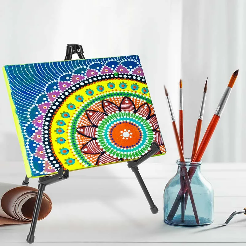 LISI 14in Black Aluminum Table Top Easel Stand Small Portable Tripod For Signs Poster Art Painting