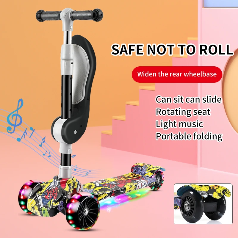 Scooter children 1-2-3 6 year old girl Princess baby 3-in-1 can sit on kids pedal slide scooter